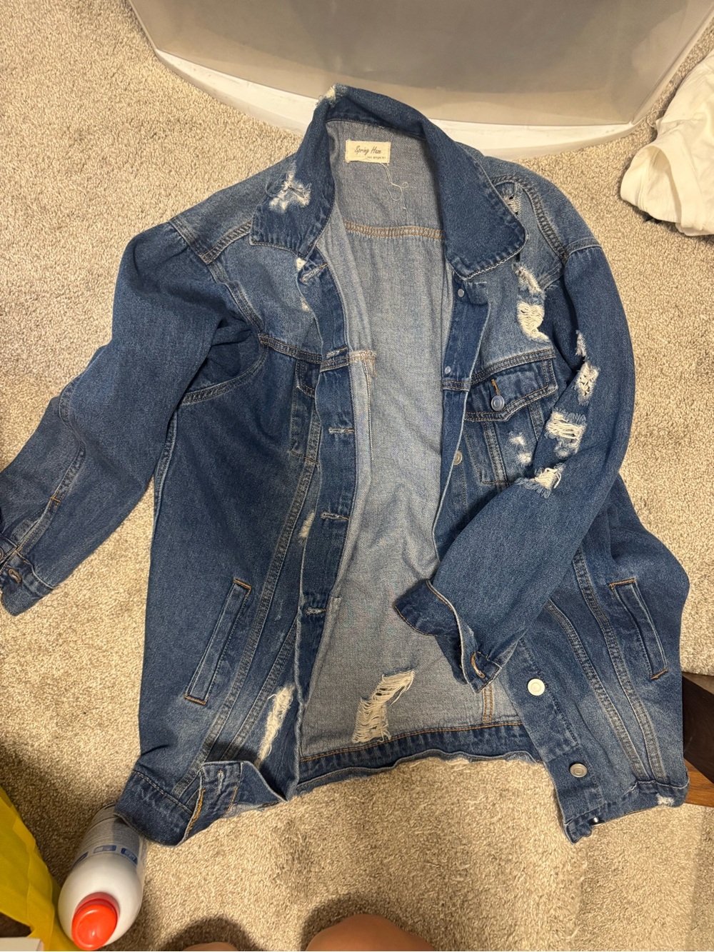Oversized Distressed Denim Jacket - Blue